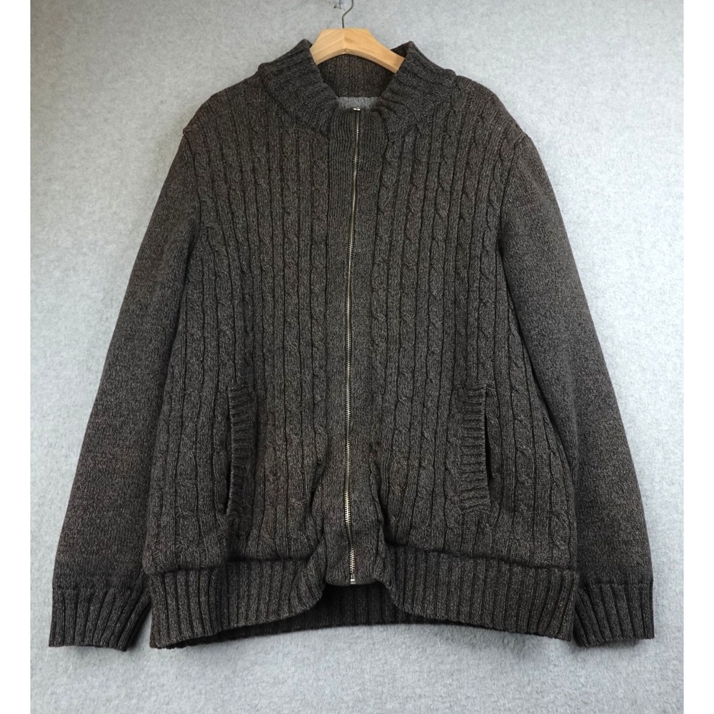 Boston Traders Sweater Mens XL Gray Jacket Full Zip Cable Knit Sherpa Lined